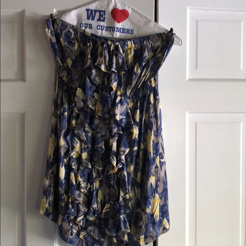 Strapless lined print mini dress